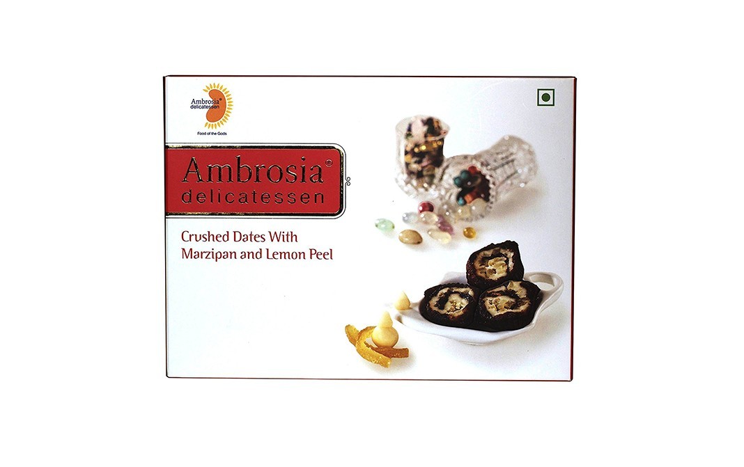 Ambrosia Delicatessen Crushed Dates With Marzipan and Lemon Peel   Box  250 grams